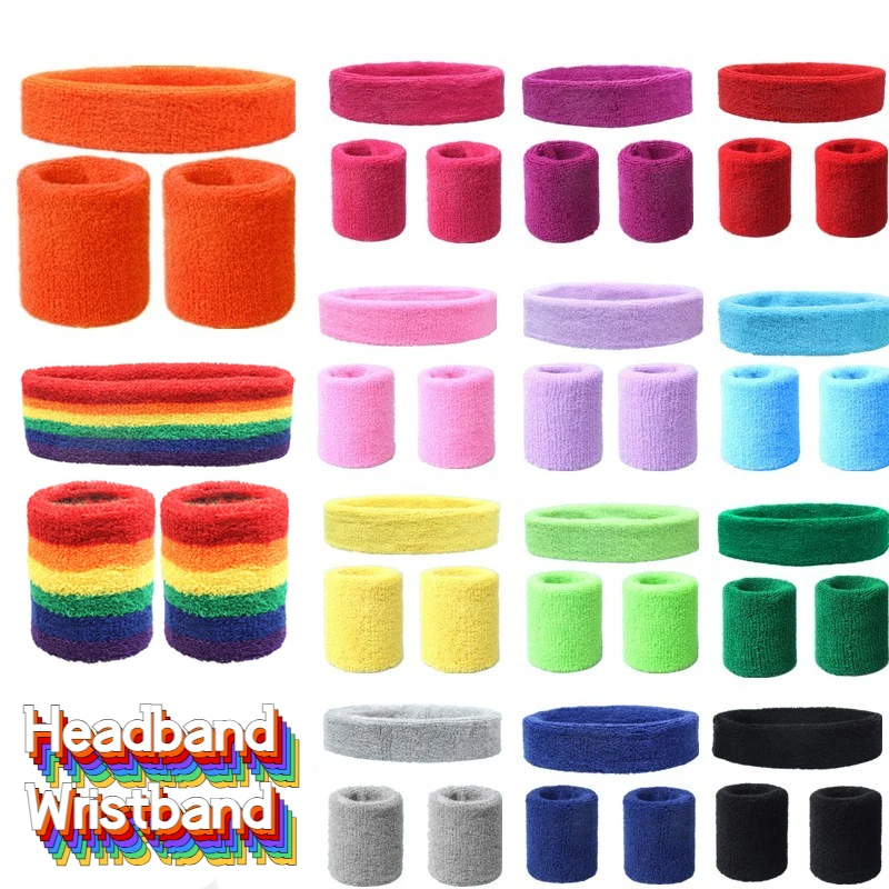 ファッションスポーツヘッドバンドとリストバンドタオルセットス - Sweat Band Wrist のレビューと価格